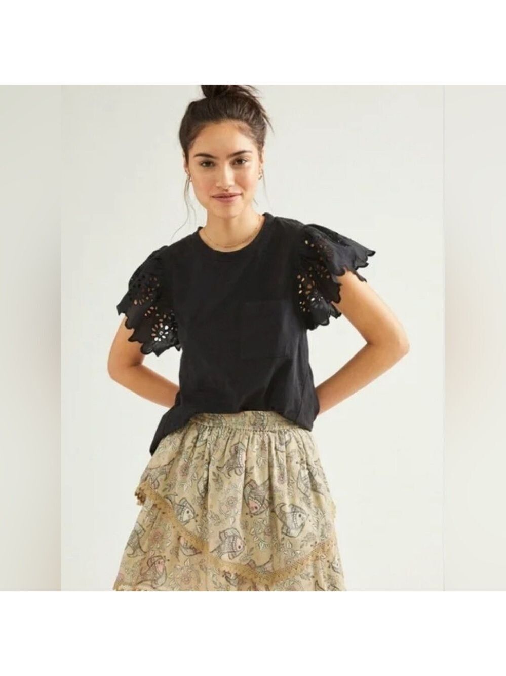 Seen Worn Kept Eyelet Tee Shirt Black SZ L